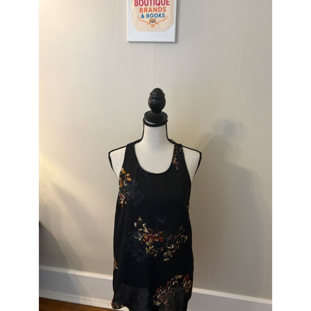Violet + Claire Black Floral Sleeveless Tunic Blouse Size Large